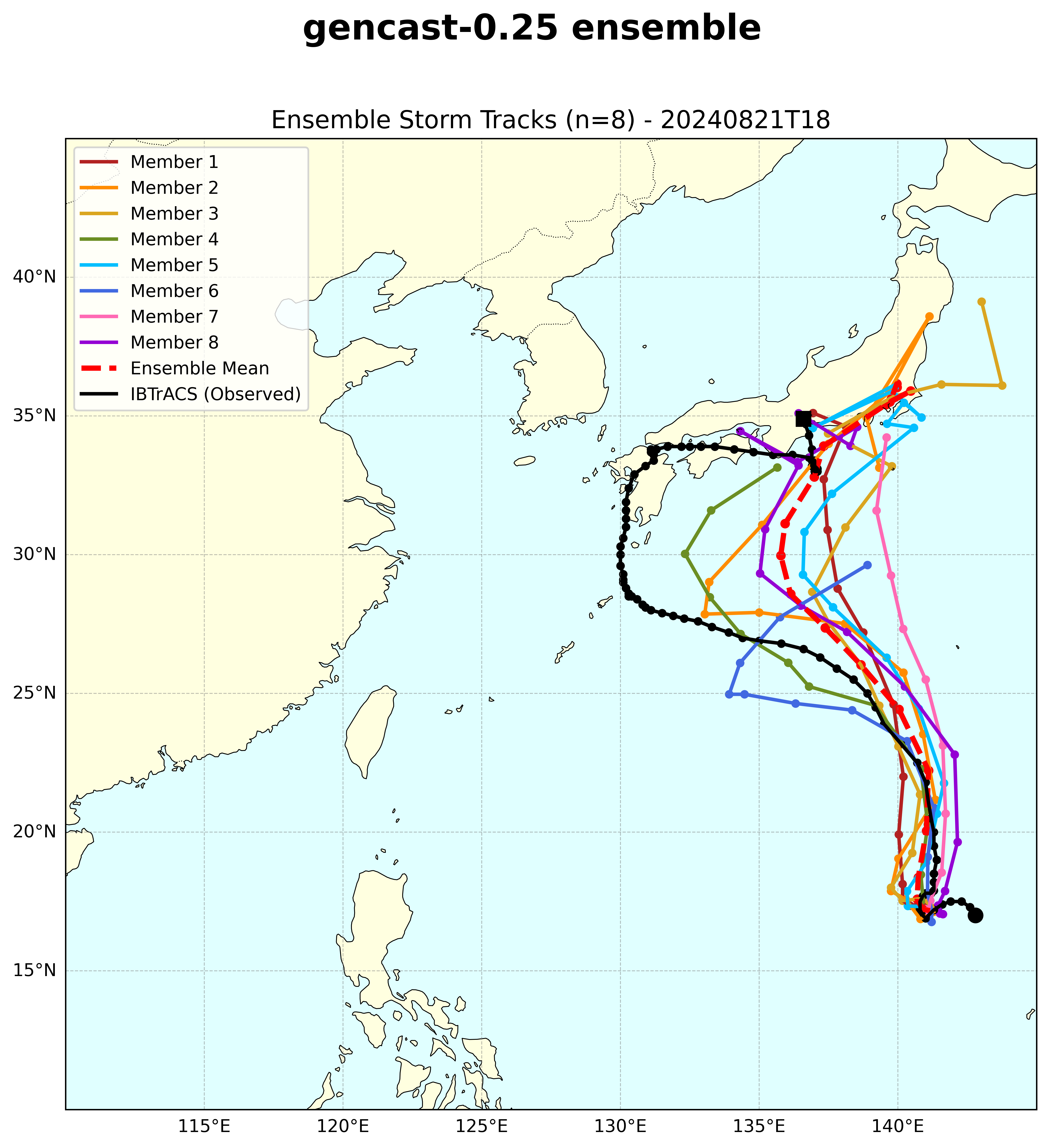 Gencast 0.25 Ensemble Tracks